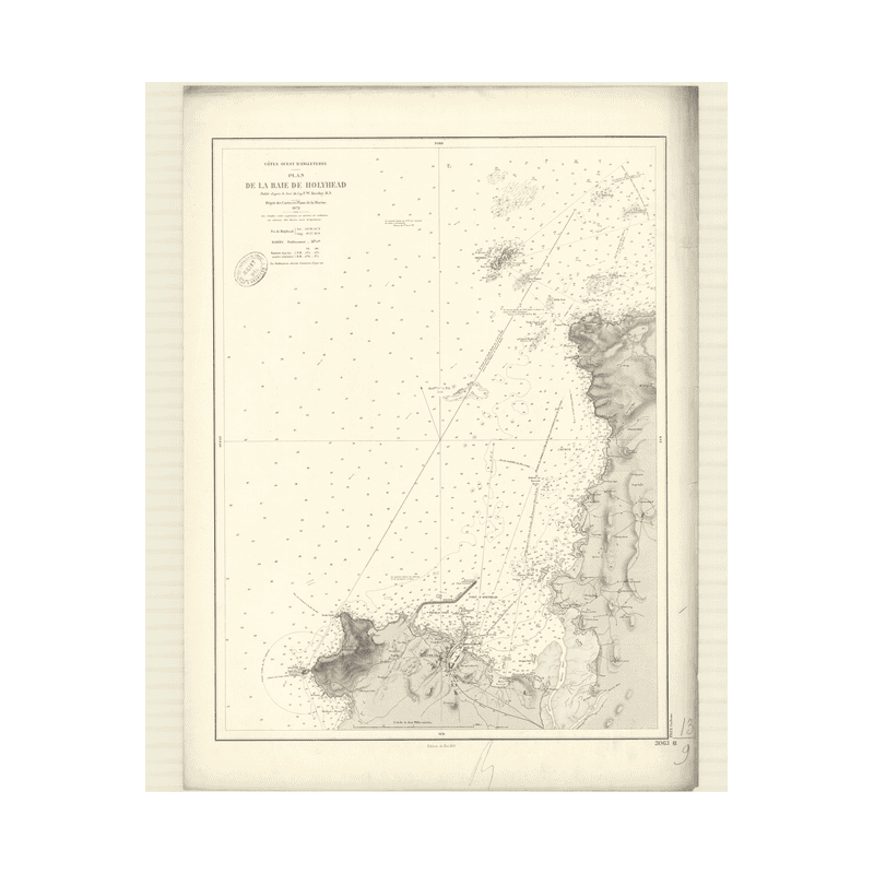 Reproduction carte marine ancienne Shom - 3063 - SAINT-GEORGES (Canal), HOLYHEAD (Baie) - Angleterre (Côte Ouest) - ATL