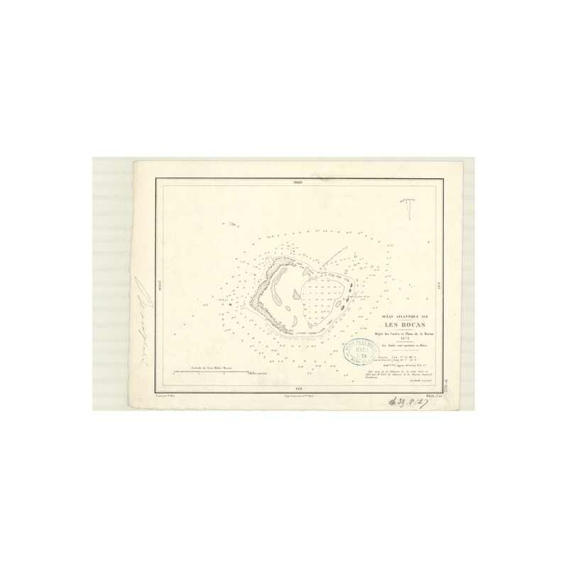 Reproduction carte marine ancienne Shom - 3122 - ROCAS (îles), LAS ROCAS (îles) - BRESIL - Atlantique,AMERIQUE de SUD