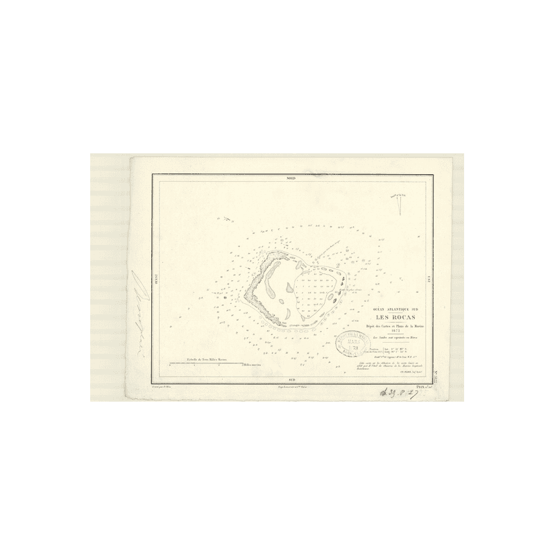 Reproduction carte marine ancienne Shom - 3122 - ROCAS (îles), LAS ROCAS (îles) - BRESIL - Atlantique,AMERIQUE de SUD