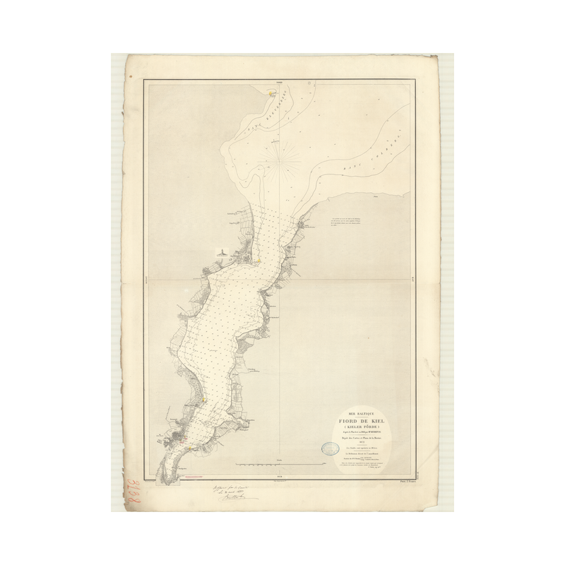 Reproduction carte marine ancienne Shom - 3138 - KIELER FORDE, KIEL (Fjord) - Allemagne - BALTIQUE (Mer) - (1872 - 1880)