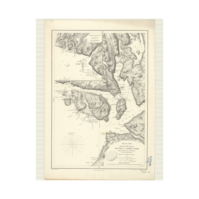 Reproduction carte marine ancienne Shom - 3139 - FOGSTEN, REKEFJORD - NORVEGE (Côte Ouest) - Atlantique,NORD (Mer) - (1