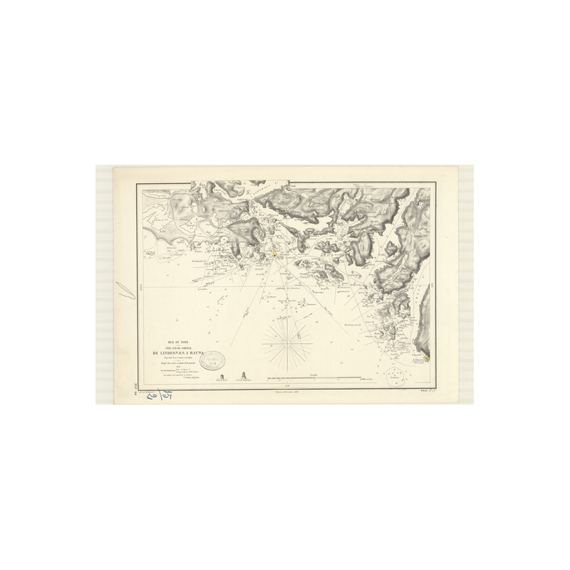 Reproduction carte marine ancienne - 3140 - LINDENAES, RAUNA - NORVEGE (Côte Sud) - ATLANTIQUE, NORD (Mer) - (1872 - 1899)