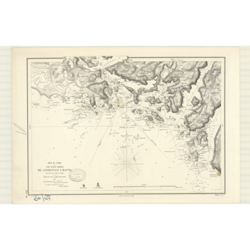 Reproduction carte marine ancienne Shom - 3140 - LINDENAES, RAUNA - NORVEGE (Côte Sud) - Atlantique,NORD (Mer) - (1872