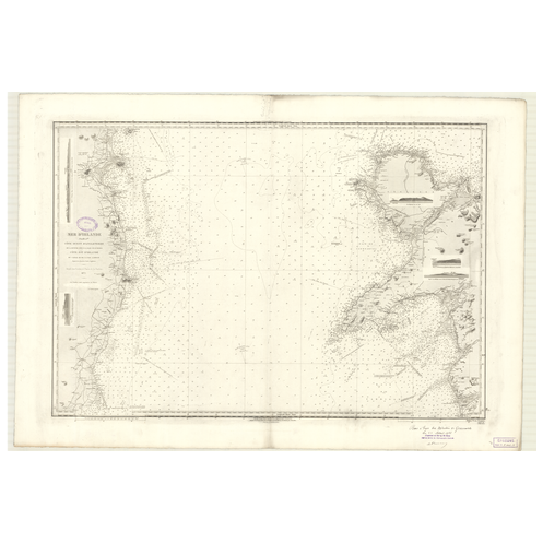 Reproduction carte marine ancienne Shom - 3153 - Angleterre (Côte Ouest),IRLANDE (Côte Est) - Atlantique,IRLANDE (Mer)