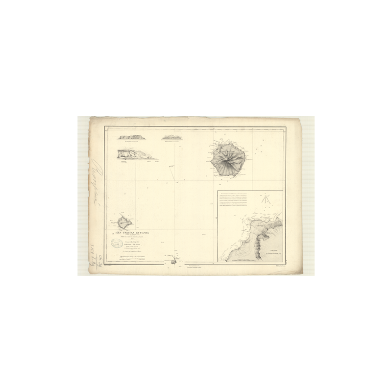 Reproduction carte marine ancienne Shom - 3169 - TRISTAN de CUNHA (île), INACCESSIBLE (île) - Atlantique - (1873 - ?)