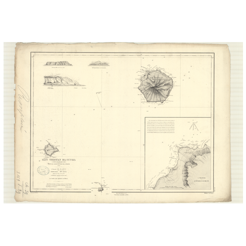 Reproduction carte marine ancienne Shom - 3169 - TRISTAN de CUNHA (île), INACCESSIBLE (île) - Atlantique - (1873 - ?)