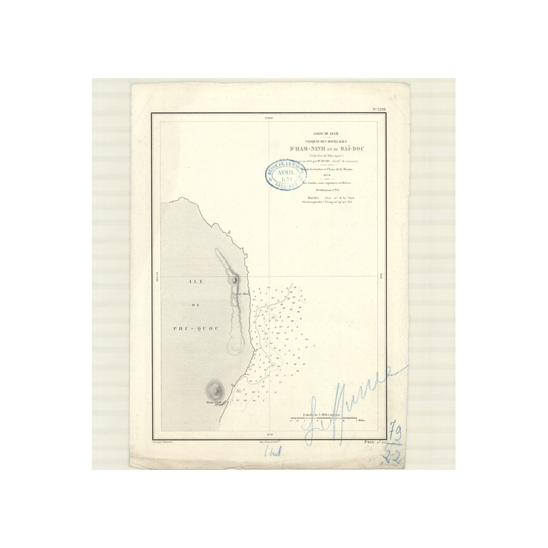 Reproduction carte marine ancienne - 3298 - PHU-QUOC (île), HAM-NINH (Mouillage), BAI-DOC (Mouillage) - PACIFIQUE, SIAM (Golfe),