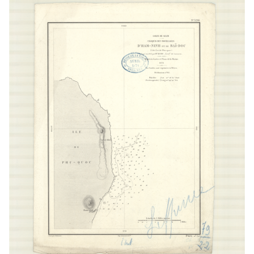 Reproduction carte marine ancienne Shom - 3298 - pHU-QUOC (île), HAM-NINH (Mouillage), BAI-DOC (Mouillage) - pACIFIQUE,