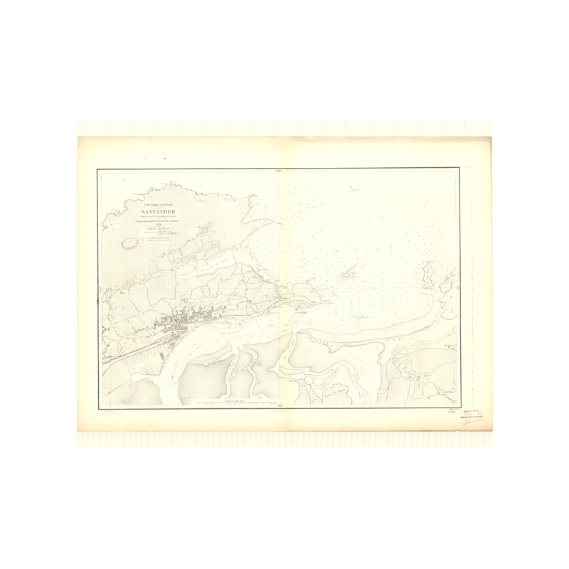 Reproduction carte marine ancienne - 3308 - GASCOGNE (Golfe), SANTANDER (Port) - ESPAGNE (Côte Nord) - ATLANTIQUE - (1874 - 1994