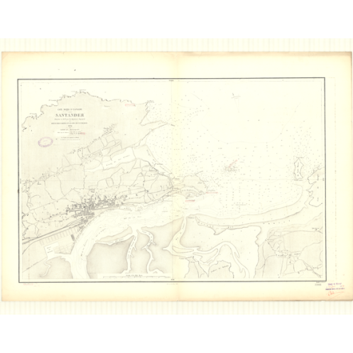 Reproduction carte marine ancienne Shom - 3308 - GASCOGNE (Golfe), SANTANDER (Port) - Espagne (Côte Nord) - Atlantique