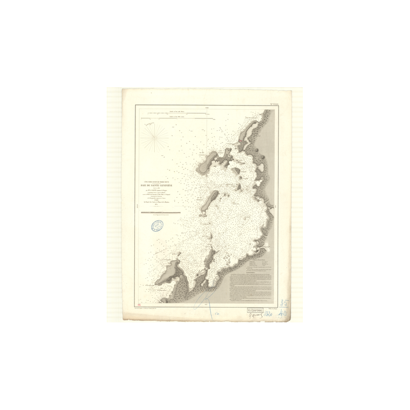 Reproduction carte marine ancienne Shom - 3320 - TERRE-NEUVE (Côte Nord-Ouest), SAINTE-GENEVIEVE (Baie) - CANADA (Côte