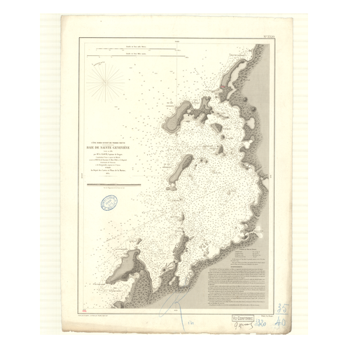 Reproduction carte marine ancienne Shom - 3320 - TERRE-NEUVE (Côte Nord-Ouest), SAINTE-GENEVIEVE (Baie) - CANADA (Côte