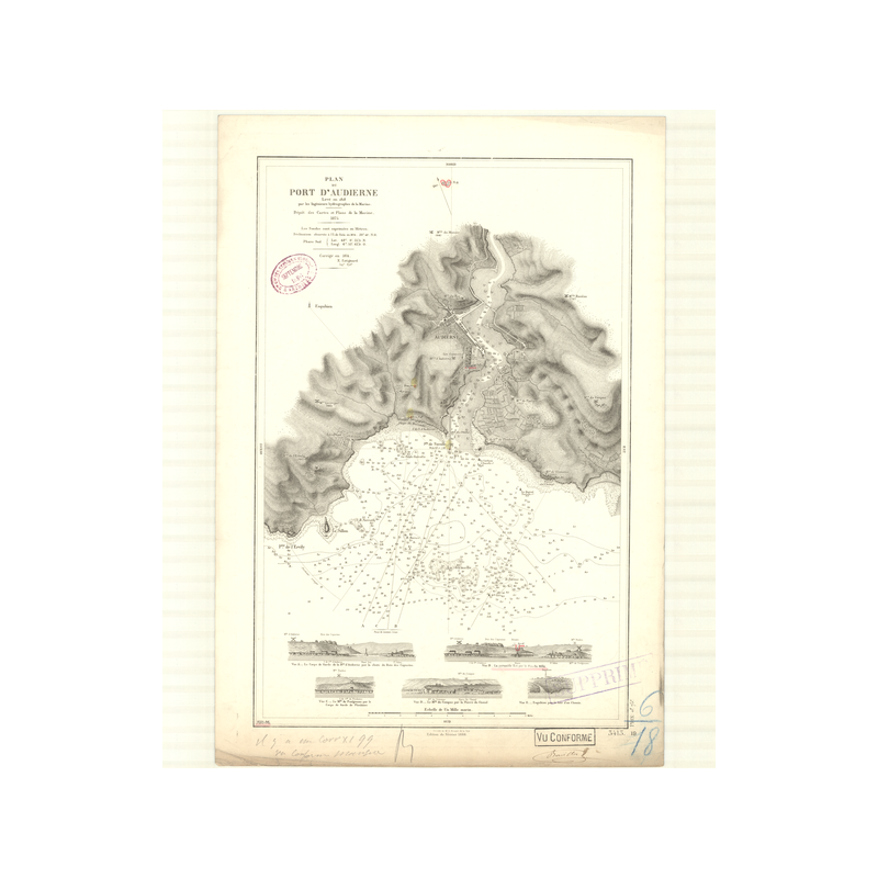 Reproduction carte marine ancienne Shom - 3413 - AUDIERNE (Port) - FRANCE (Côte Ouest) - Atlantique - (1875 - ?)