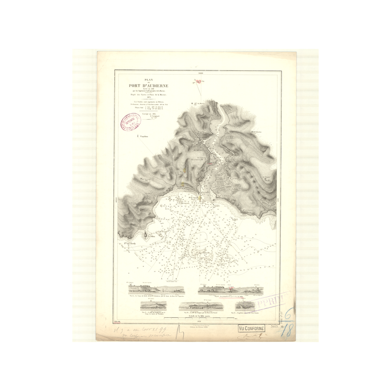 Carte marine ancienne - 3413 - AUDIERNE (Port) - FRANCE (Côte Ouest) - Atlantique - (1875 - ?)