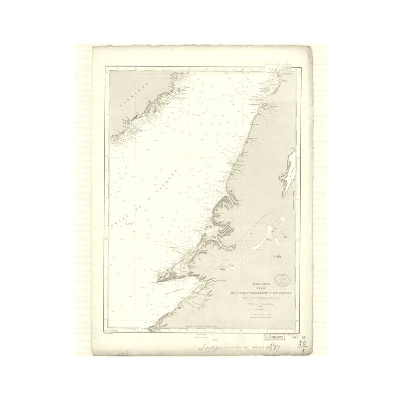 Reproduction of old nautical chart - 3442 - TERRE-NEUVE (Côte Ouest), SAINTE MARGUERITE (Baie), ANGUILLE (Cap) - CANADA (Côte Es
