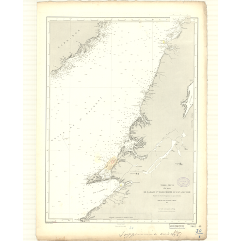 Reproduction carte marine ancienne Shom - 3442 - TERRE-NEUVE (Côte Ouest), SAINTE MARGUERITE (Baie), ANGUILLE (Cap) - C