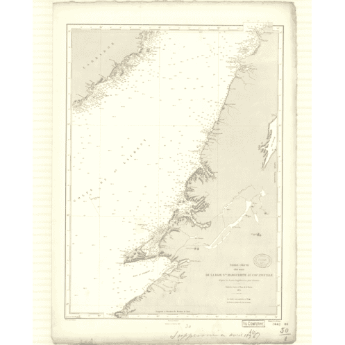 Reproduction carte marine ancienne Shom - 3442 - TERRE-NEUVE (Côte Ouest), SAINTE MARGUERITE (Baie), ANGUILLE (Cap) - C