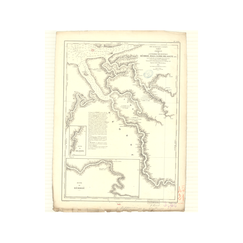 Carte marine ancienne - 3444 - REMBOE (Rivière), MAGA (Rivière), IAMBI (Rivière), BILAGONE (Rivière) - GABON - ATLANTIQUE, AFRIQ