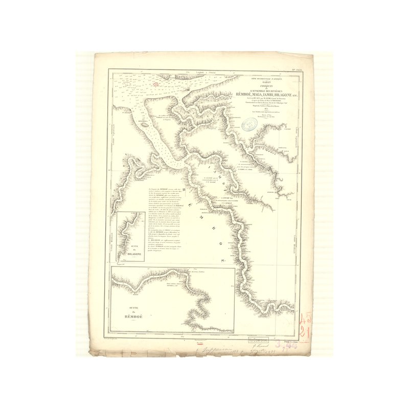 Reproduction carte marine ancienne - 3444 - REMBOE (Rivière), MAGA (Rivière), IAMBI (Rivière), BILAGONE (Rivière) - GABON - ATLA