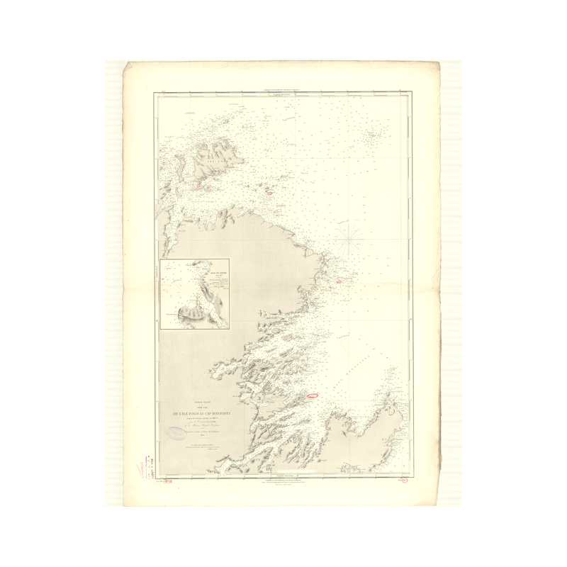 Reproduction carte marine ancienne Shom - 3445 - TERRE-NEUVE (Côte Ouest), FOGO (île), BONAVISTA (Cap) - CANADA (Côte