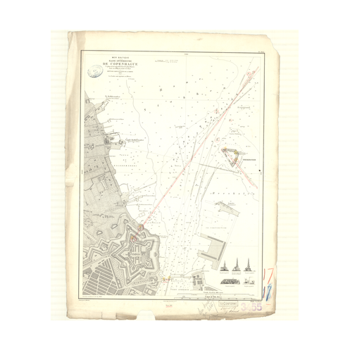 Reproduction carte marine ancienne Shom - 3455 - SUND, COPENHAGUE (Rade intérieure) - Danemark - BALTIQUE (Mer) - (1875