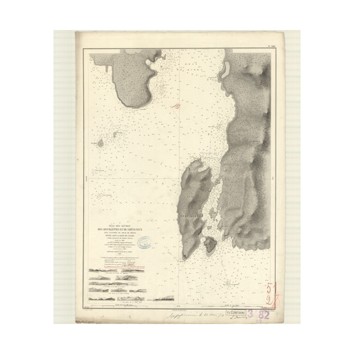 Reproduction carte marine ancienne Shom - 3482 - TERRE-NEUVE (Côte Nord-Est), CANADA (Baie), AIGUILLETTES (Havre), GREV