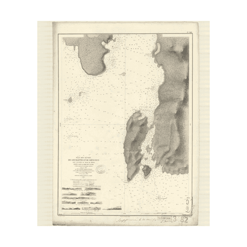 Reproduction carte marine ancienne Shom - 3482 - TERRE-NEUVE (Côte Nord-Est), CANADA (Baie), AIGUILLETTES (Havre), GREV