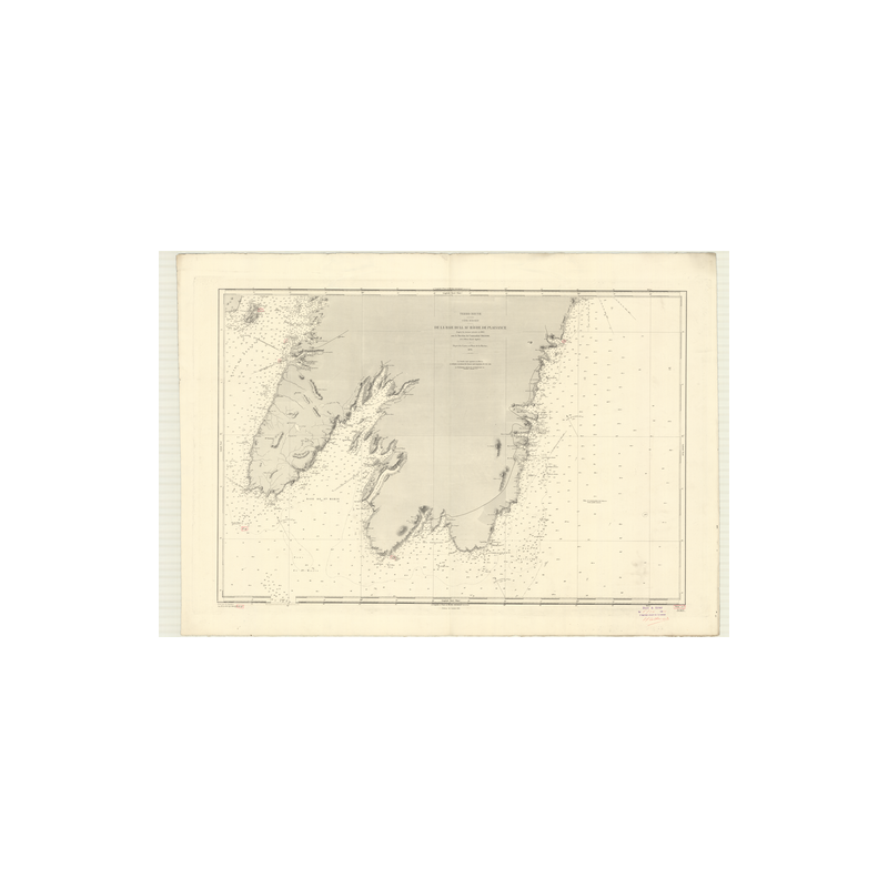 Reproduction carte marine ancienne Shom - 3513 - TERRE-NEUVE (Côte Sud-Est), BULL (Baie), pLAISANCE (Havre) - CANADA (C