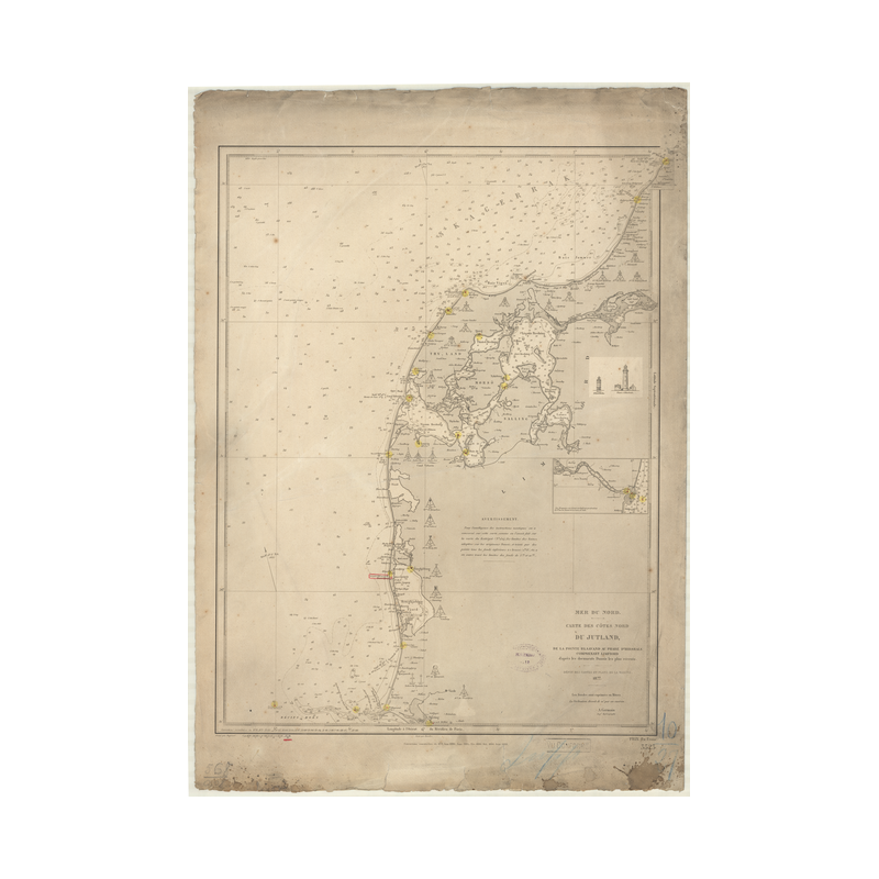 Reproduction carte marine ancienne Shom - 3523 - SKAGERRAK, JUTLAND (Côte Nord), HIRSHALS, BLAAVAND (Pointe) - Danemark