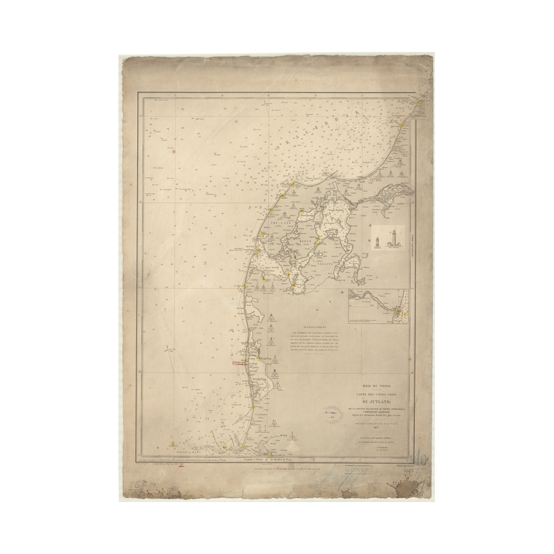 Reproduction carte marine ancienne - 3523 - SKAGERRAK, JUTLAND (Côte Nord), HIRSHALS, BLAAVAND (Pointe) - DANEMARK (Côte Nord) -