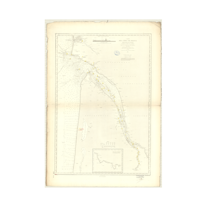 Reproduction carte marine ancienne - 3600 - GASCOGNE (Golfe), GIRONDE (Embouchure), GARONNE (Cours), COUBRE (Pointe), BORDEAUX -