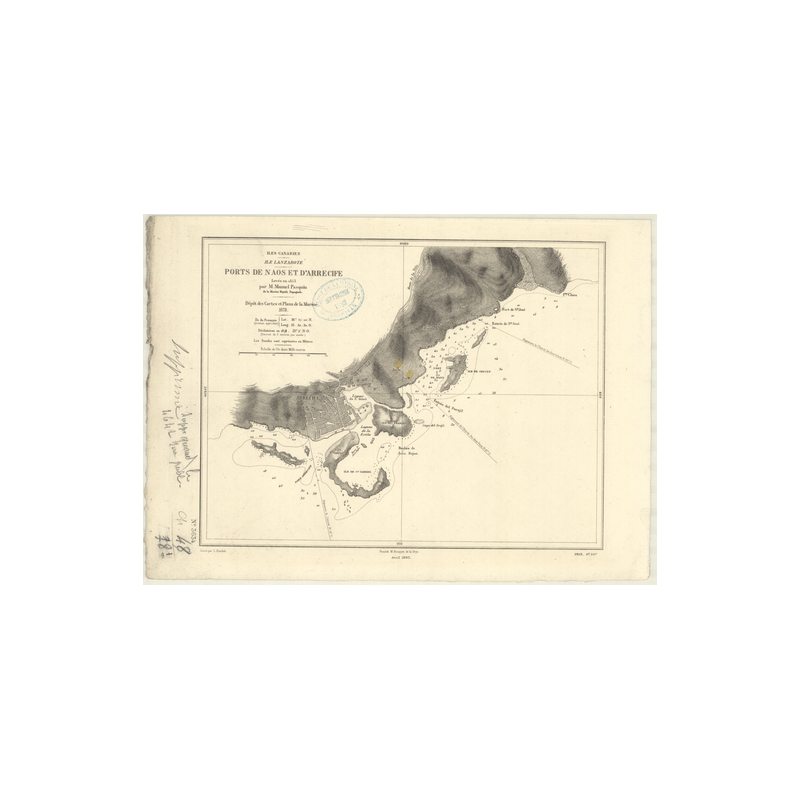 Reproduction carte marine ancienne Shom - 3634 - CANARIES (îles), LANZAROTE (île), ARRECIFE (Port) - Atlantique,AFRIQU