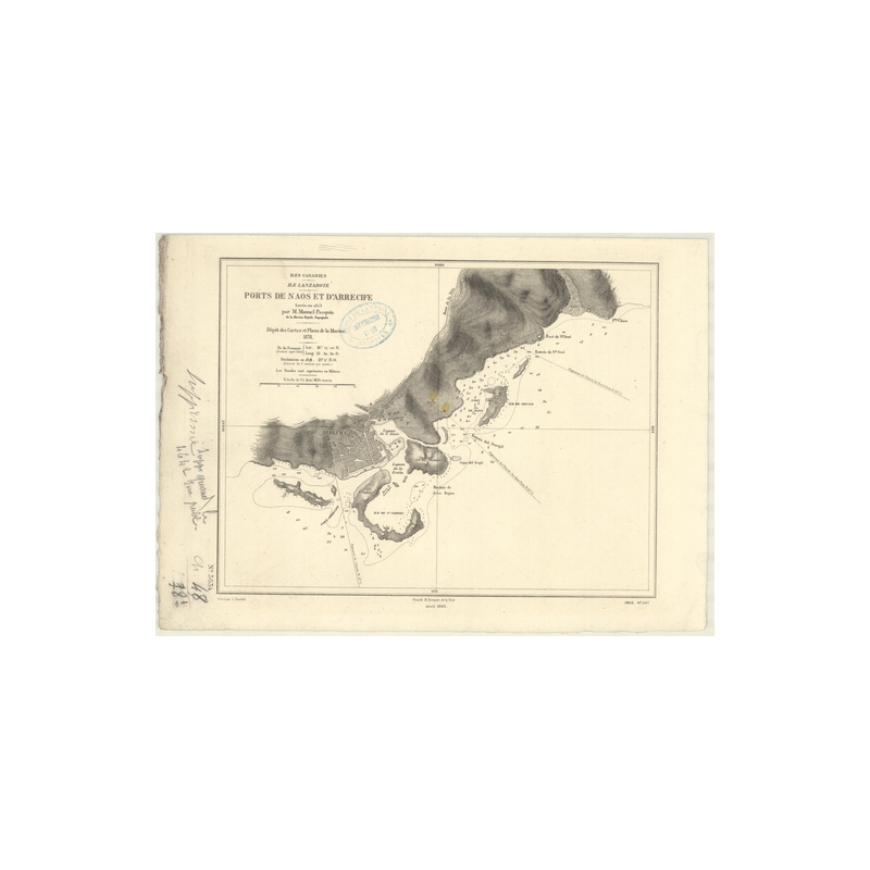 Carte marine ancienne - 3634 - CANARIES (îles), LANZAROTE (île), ARRECIFE (Port) - ATLANTIQUE, AFRIQUE (Côte Ouest) - (1878 - 18