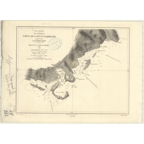 Reproduction carte marine ancienne Shom - 3634 - CANARIES (îles), LANZAROTE (île), ARRECIFE (Port) - Atlantique,AFRIQU