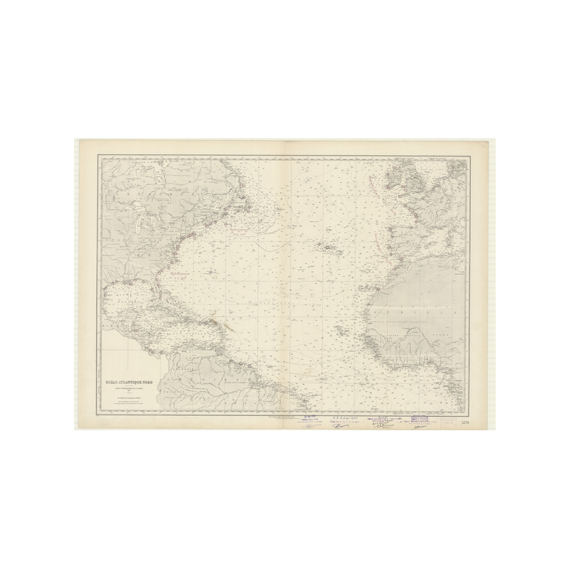 Reproduction carte marine ancienne - 5279 - ANGLETERRE, FRANCE, ESPAGNE, PORTUGAL - ATLANTIQUE, AMERIQUE DU NORD (Côte Est), AME