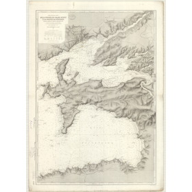 Reproduction carte marine ancienne - 5350 - BREST (Rade), DOUARNENEZ (Baie), GRAND MINOU (Pointe), PENHARN (Pointe) - FRANCE (Cô