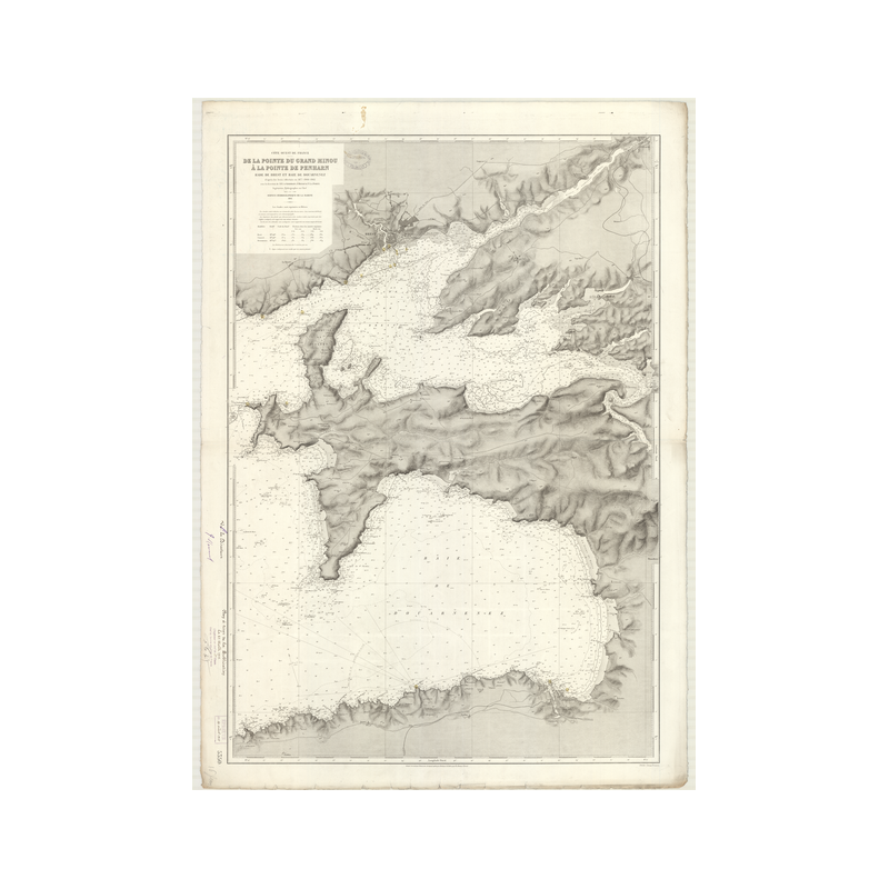 Reproduction carte marine ancienne - 5350 - BREST (Rade), DOUARNENEZ (Baie), GRAND MINOU (Pointe), PENHARN (Pointe) - FRANCE (Cô