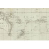 Reproduction of old nautical chart of the world in 1785 - Captain Cook's expeditions