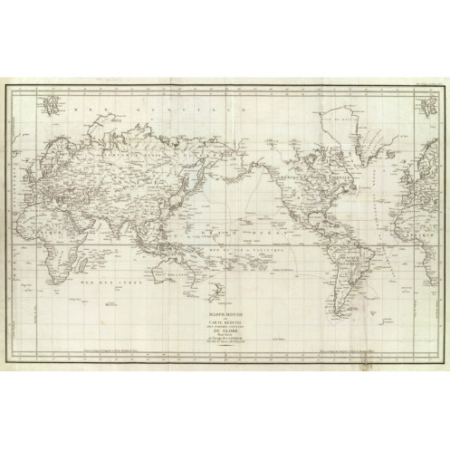 Reproduction of old nautical chart of the expedition, or voyage, of La Pérouse in 1788