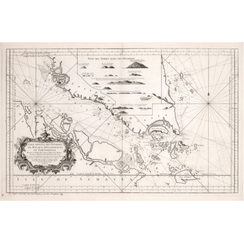 Reproduction of old nautical chart of the Singapore Strait and Malacaña in 1755
