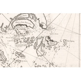 Reproduction of old nautical chart of the Singapore Strait and Malacaña in 1755