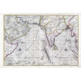 Reproduction carte marine ancienne de l'Océan Indien en 1708