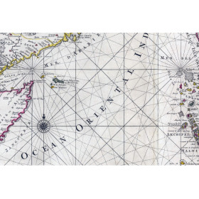 Reproduction of old nautical chart of the Indian Ocean in 1708