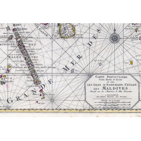 Reproduction of old nautical chart of the Indian Ocean in 1708