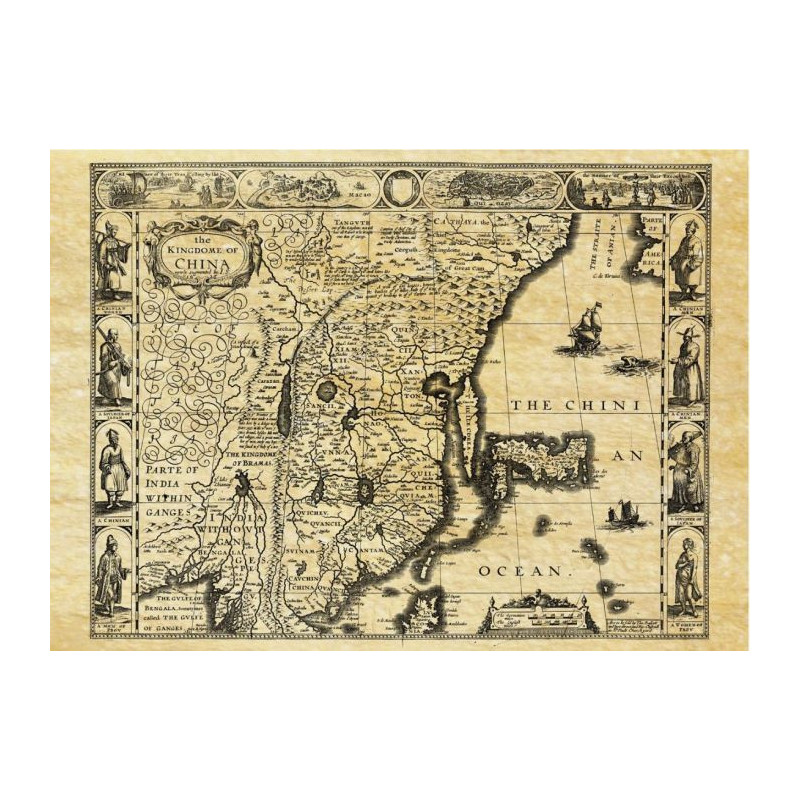 Reproduction carte marine ancienne de la Chine en 1626