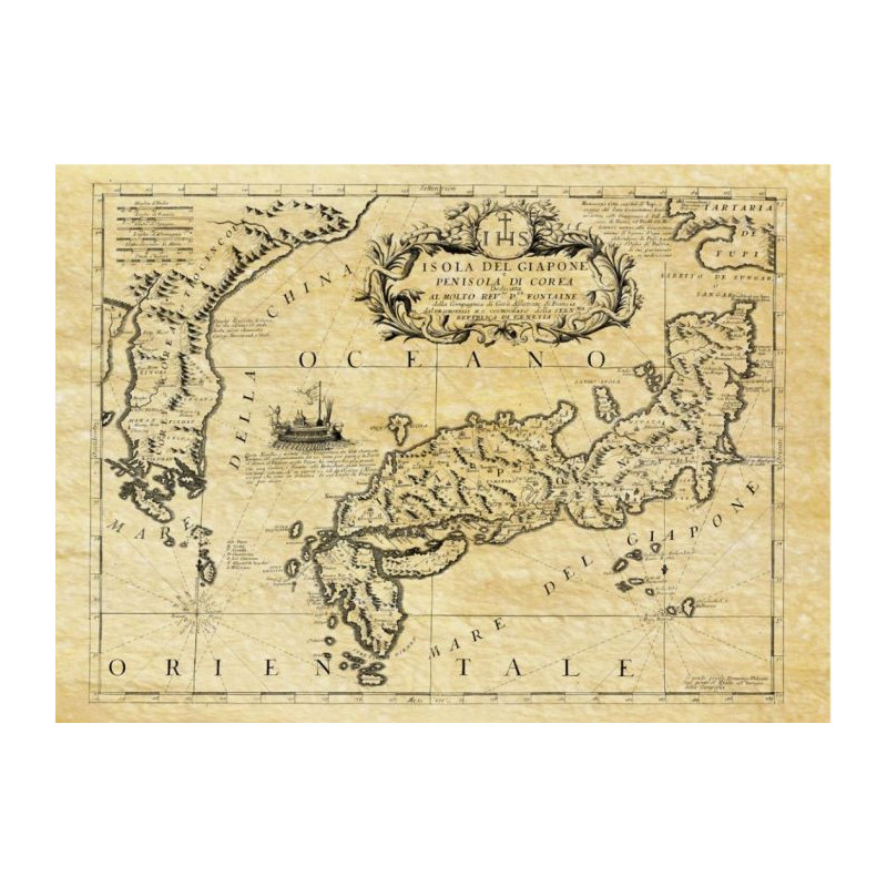 Reproduction of old nautical chart of Japan in 1696