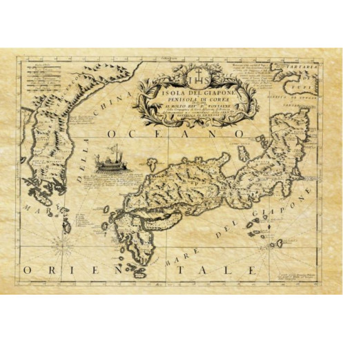 Reproduction of old nautical chart of Japan in 1696