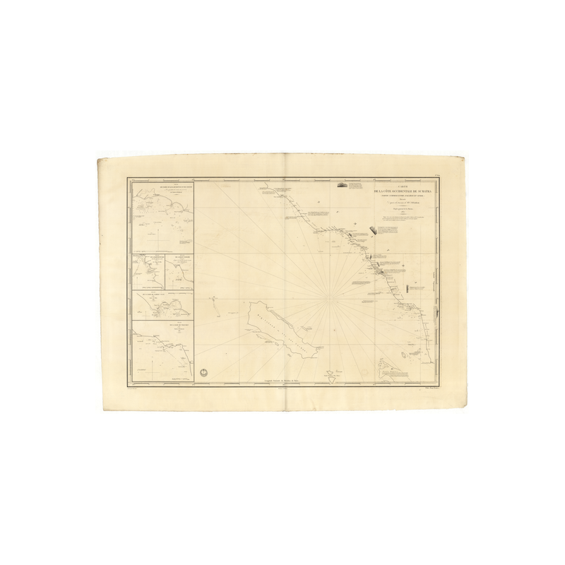 Reproduction carte marine ancienne Shom - 854 - SUMATRA (Côte Ouest), SUMATERA (Côte Ouest), TACHA (Pointe), SINGKEL (