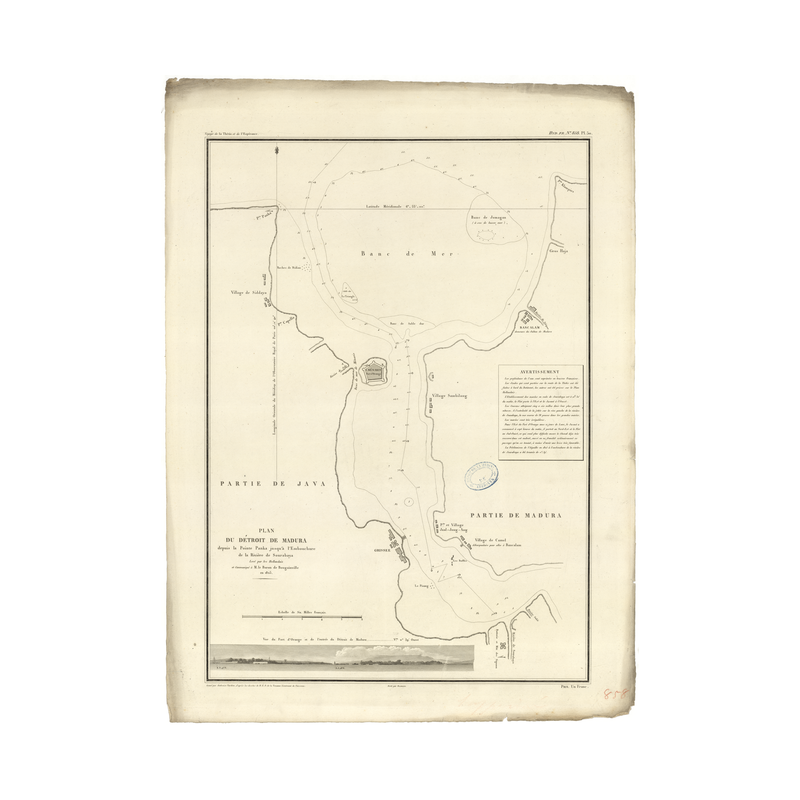 Reproduction carte marine ancienne Shom - 858 - MADURA (Détroit), SURABAYA (Détroit) - INDONESIE - pACIFIQUE,JAVA (Mer