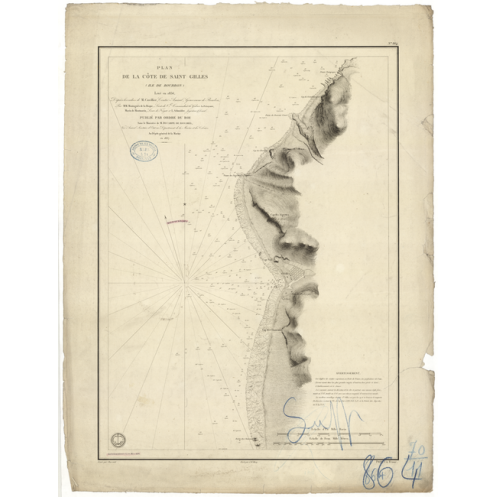 Reproduction carte marine ancienne Shom - 864 - BOURBON (île), LA REUNION (île), SAINT-GILLES (Abords) - INDIEN (Océa